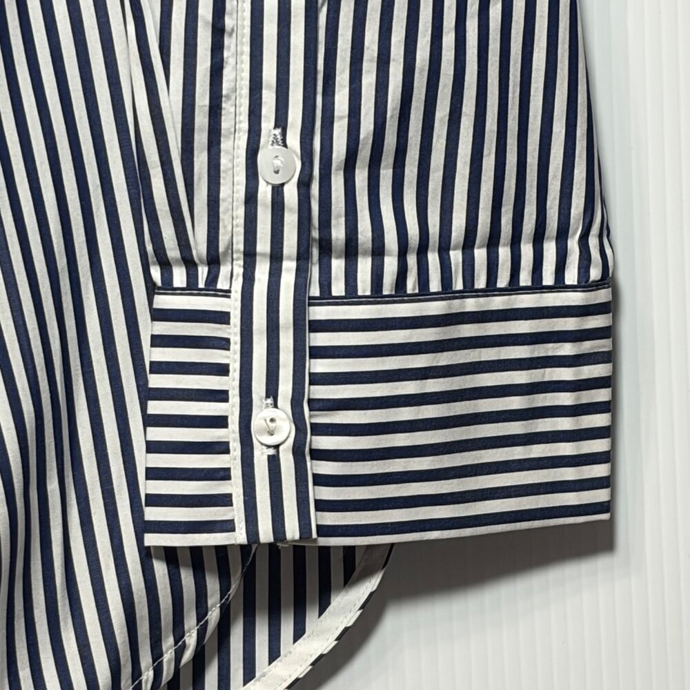 Harshman Vivienne Popover Tunic 2X Navy Stripe Cotton Ruffle Boho Coastal Preppy - Picture 3 of 11